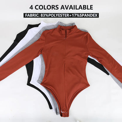 Body con colletto alla coreana con cerniera Donna Manica lunga Spazzolato Abiti invernali con fondo Sexy Streetwear Body Shaper Body pancia piatta