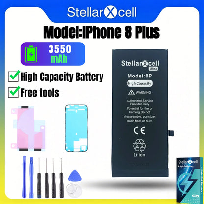 Batteria StellarXcell Ultra per iPhone, Spedita dalla Germania, per iPhone 7 8 X XR XS XSMAX 11 12 13 14 15 Mini Plus Pro Promax, Batteria ad Alta Capacità, Batteria di Alta Qualità, Batteria Sostitutiva per iPhone con Stru