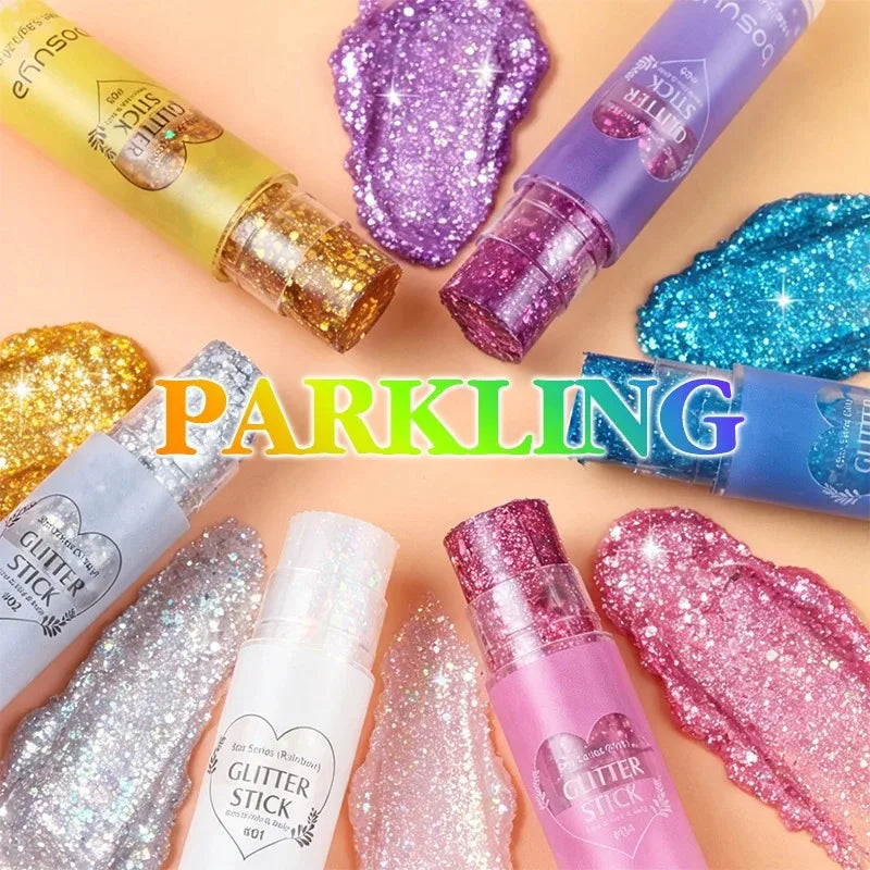 Stick Gel Glitterato con Paillettes Scintillanti, Ombretto Perlato Dorato ad Alta Lucentezza, Glitter per Viso e Corpo, Trucco per Feste Natalizie