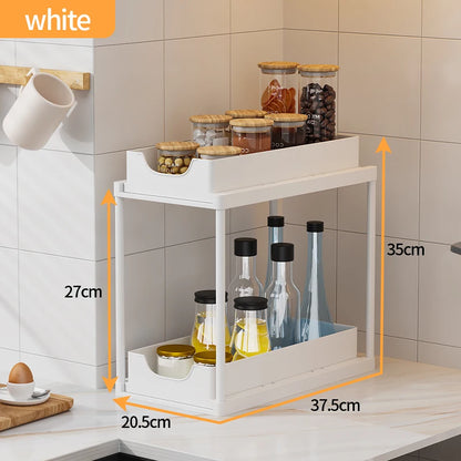 Nuovo Organizzatore Sottolavello a 2 Livelli, Ripiano Scorrevole Estraibile, Scaffale Multifunzione per Cucina e Bagno, Organizzatore Salvaspazio per Armadietti