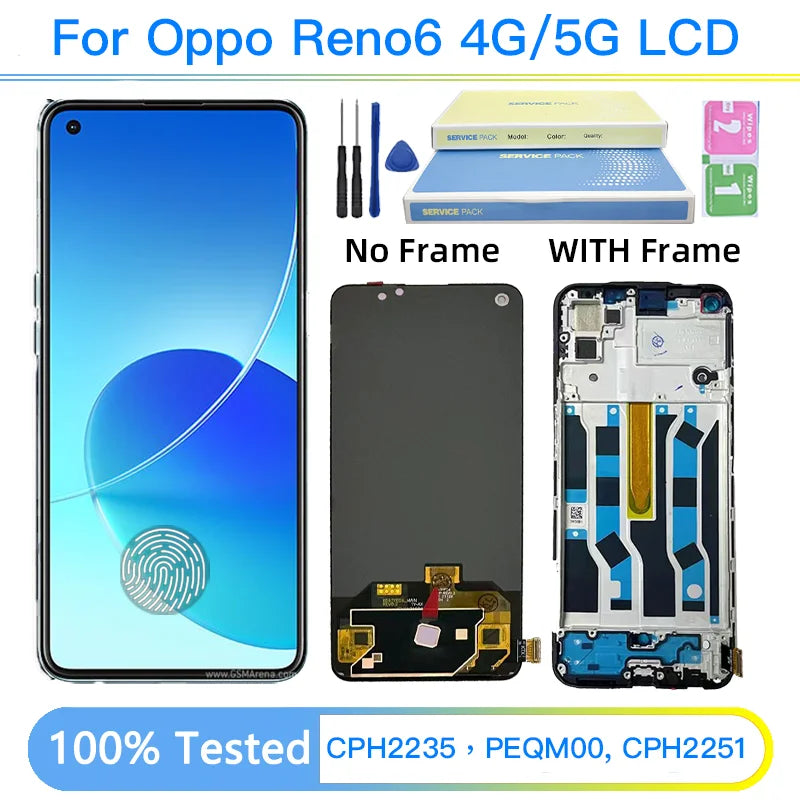 Display AMOLED da 6,43 pollici per OPPO Reno6 4G LCD CPH2235, pannello touch screen digitalizzatore per Oppo Reno 6 5G PEQM00, LCD CPH2251