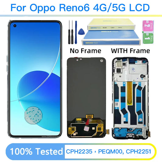 Display AMOLED da 6,43 pollici per OPPO Reno6 4G LCD CPH2235, pannello touch screen digitalizzatore per Oppo Reno 6 5G PEQM00, LCD CPH2251