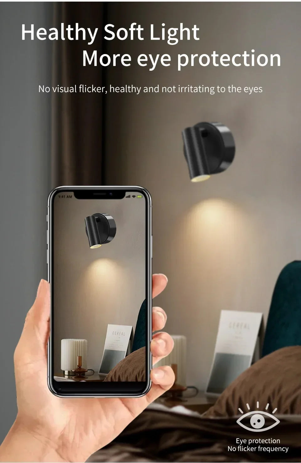 Faretto LED ricaricabile USB Lampada da parete magnetica senza fili Sensore tattile Dimmerabile Faretto per camera da letto per porta dell'armadio a 3 colori
