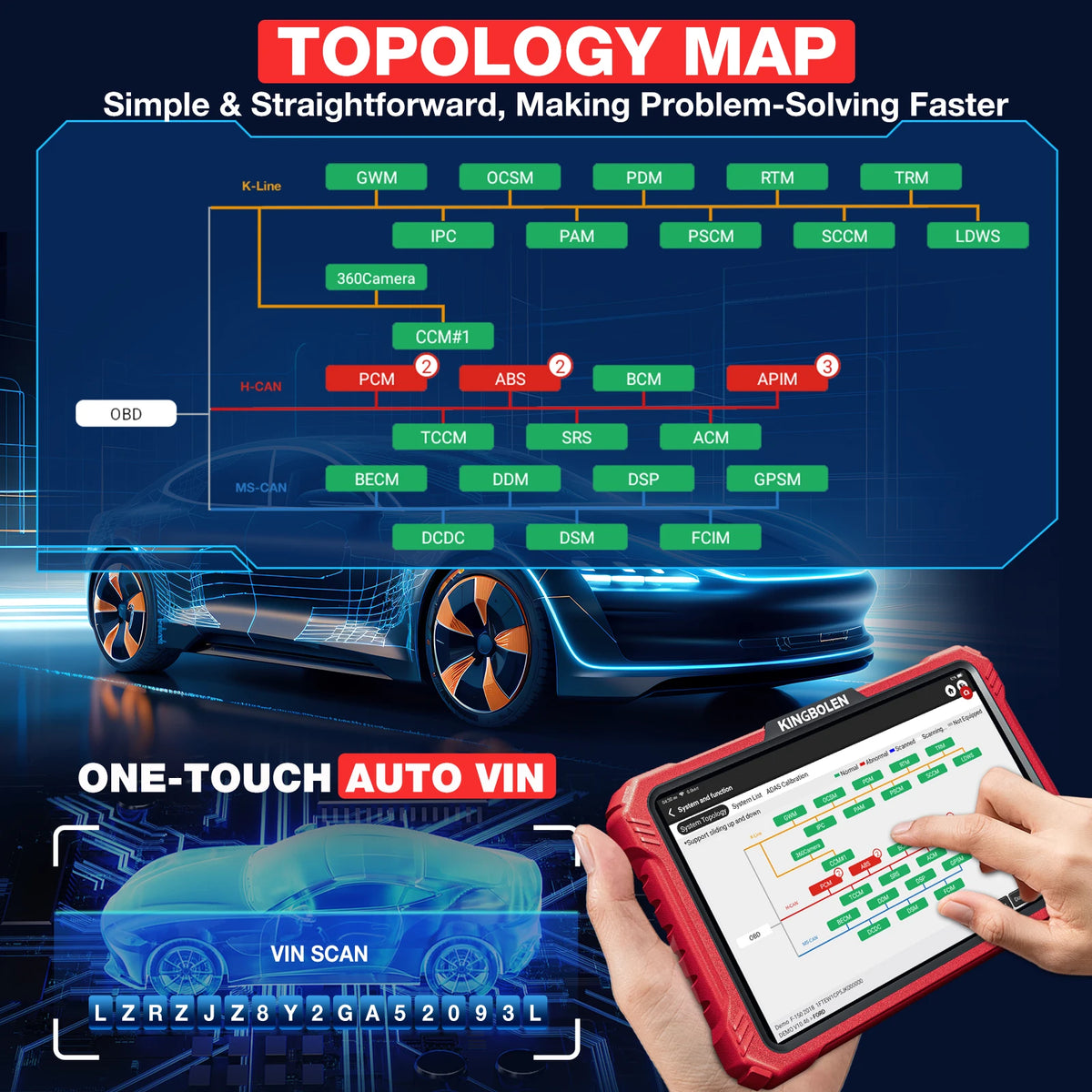 Ultimo Modello 2026 KINGBOLEN K10 PRO/K10 ELITE Strumento Diagnostico con Diagramma Topologico Completo del Sistema, Scanner Auto OBD OBD2 CANFD DOIP, 40+ Funzioni di Reset
