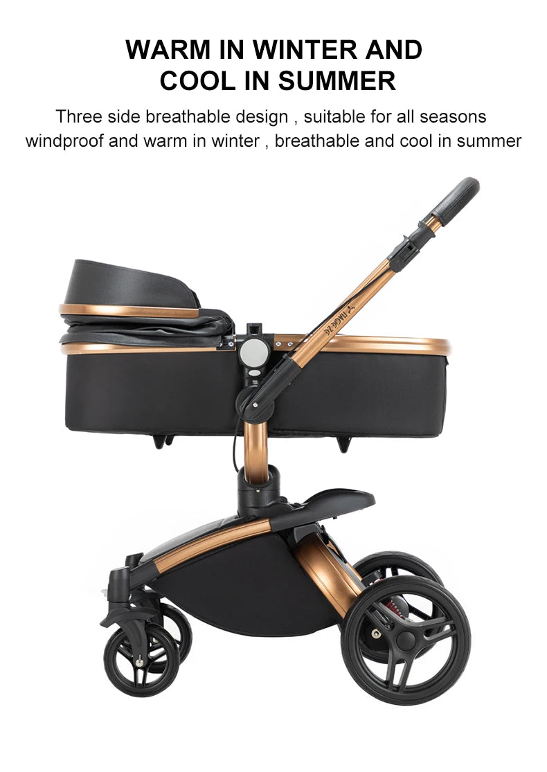 Sistema di trasporto per bambini 3 in 1 con seggiolino auto per neonati e navicella, passeggino pieghevole reversibile a 360 gradi, carrozzina alta per neonati fino a 3 anni, cintura di sicurezza a 5 punti, tettuccio in pelle