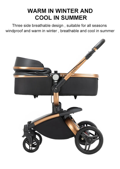 Sistema di trasporto per bambini 3 in 1 con seggiolino auto per neonati e navicella, passeggino pieghevole reversibile a 360 gradi, carrozzina alta per neonati fino a 3 anni, cintura di sicurezza a 5 punti, tettuccio in pelle