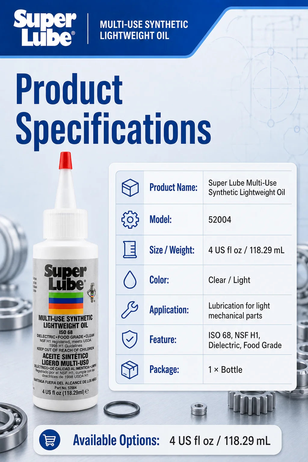 Super Lube 52004 Olio Sintetico Leggero ISO 68 Lubrificante Multiuso per Stampanti 3D, Cuscinetti e Guide
