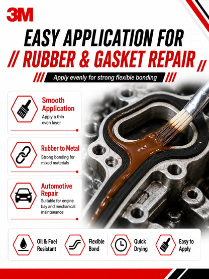 Adesivo Professionale 3M 847 per Gomma Nitrilica e Guarnizioni, Resistente a Olio e Carburante, Colla Flessibile per Riparazioni Automobilistiche