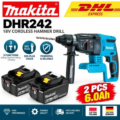 Trapano perforatore rotante SDS Plus Makita DHR242 18V LXT, senza spazzole, a batteria, capacità 24mm per calcestruzzo, 4700 IPM 2.0J, utensile elettrico professionale a 3 modalità, compatibile con BL1860B BL1850B BL1815, s