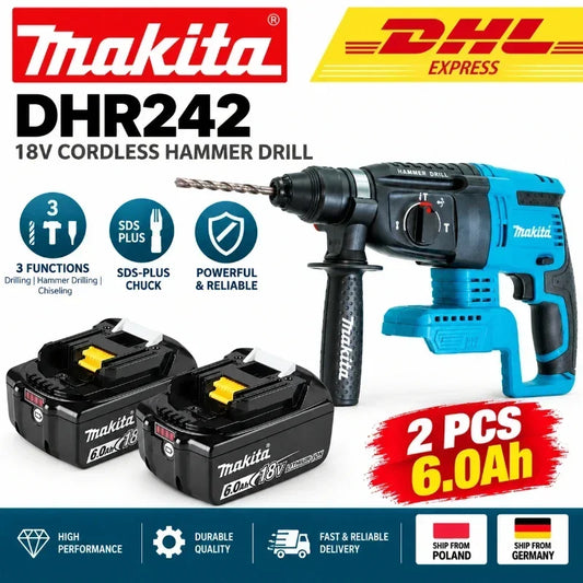 Trapano perforatore rotante SDS Plus Makita DHR242 18V LXT, senza spazzole, a batteria, capacità 24mm per calcestruzzo, 4700 IPM 2.0J, utensile elettrico professionale a 3 modalità, compatibile con BL1860B BL1850B BL1815, s