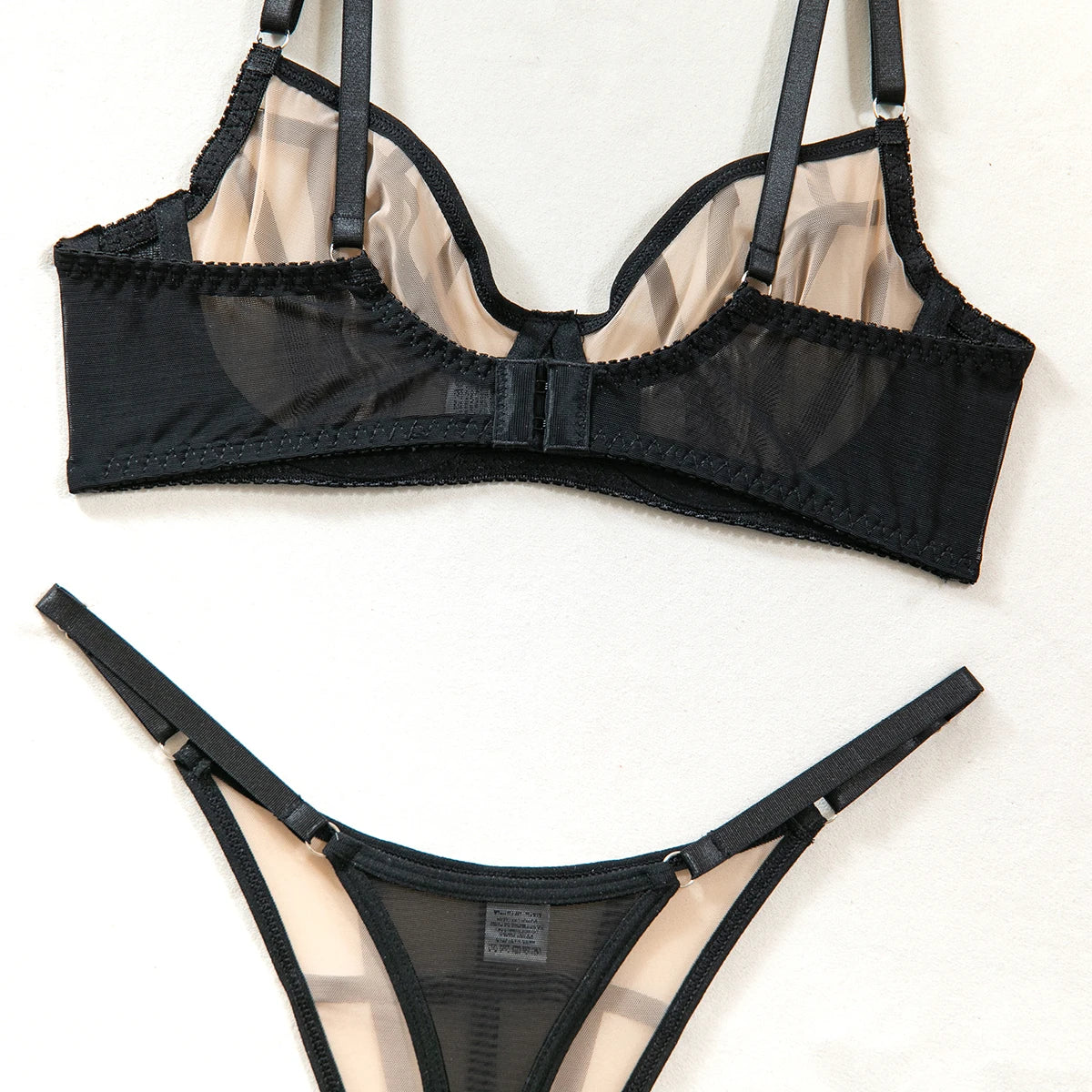 Saldi di liquidazione: Completi intimo sexy a quadri irregolari, 2 pezzi, con inserti in rete trasparente, reggiseni e perizomi, abiti erotici intimi