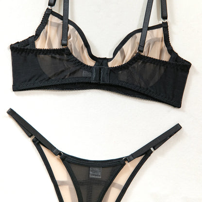 Saldi di liquidazione: Completi intimo sexy a quadri irregolari, 2 pezzi, con inserti in rete trasparente, reggiseni e perizomi, abiti erotici intimi