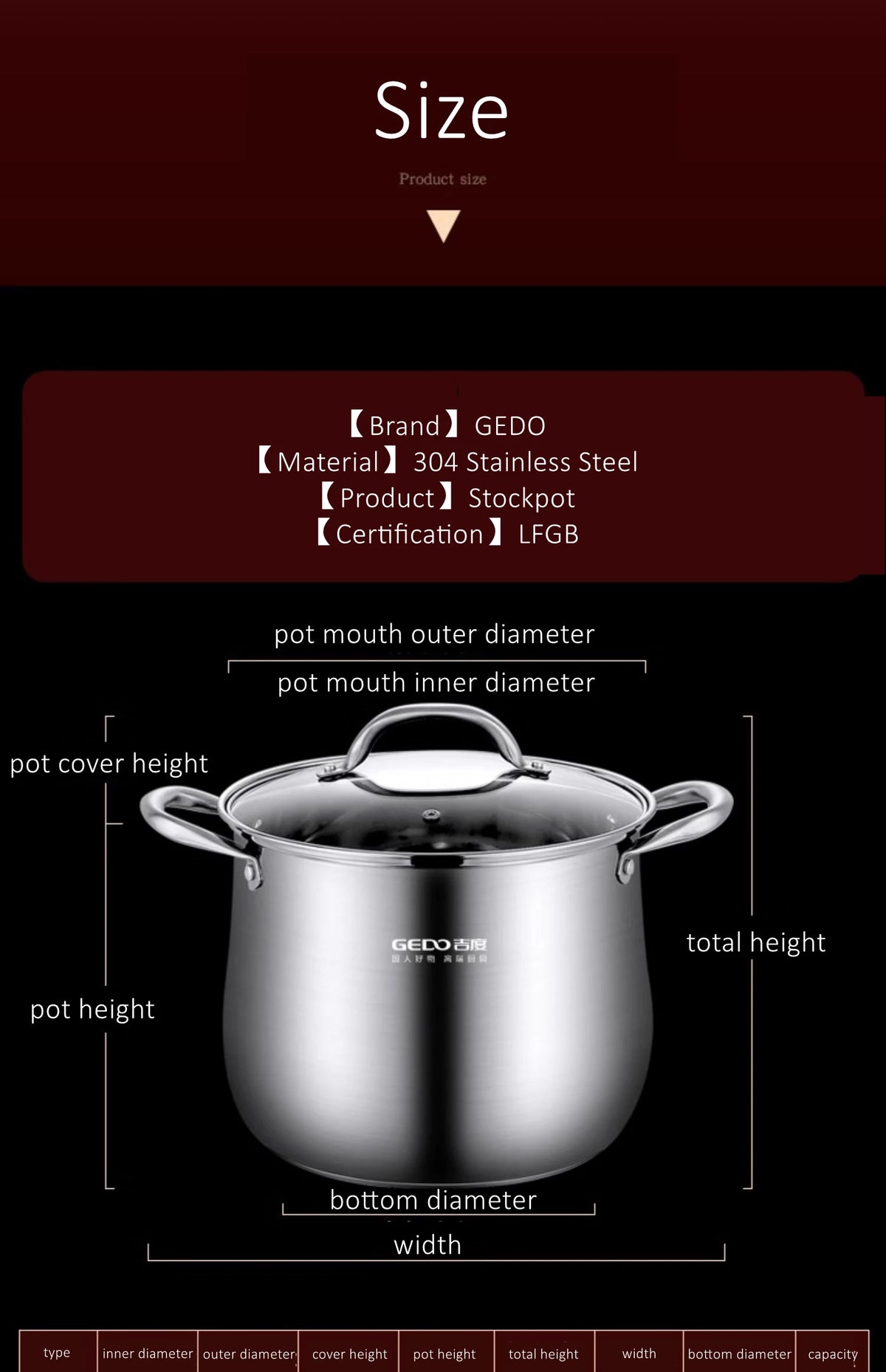 Pentola in acciaio inossidabile 304 da 24 cm di diametro Certificazione LFGB Pentola per stufato Pentola ultra spessa Stampaggio integrato Pentola per bollitura da cucina