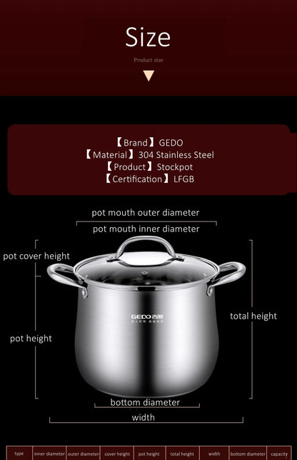 Pentola in acciaio inossidabile 304 da 24 cm di diametro Certificazione LFGB Pentola per stufato Pentola ultra spessa Stampaggio integrato Pentola per bollitura da cucina