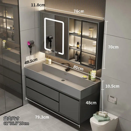 Combinazione di mobile lavabo e specchio da bagno in nano-roccia di lusso leggero