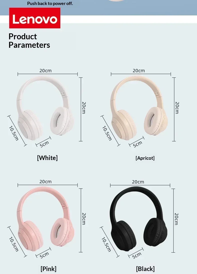Nuovissimi Auricolari Bluetooth Lenovo, Cuffie Wireless Pieghevoli Over-ear per Computer, Cancellazione del Rumore, Audio HIFI Stereo, Cuffie da Gaming