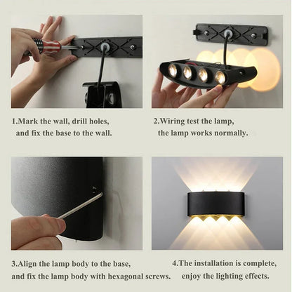 Lampada da parete a LED IP65 AC86-265V/DC12V-24V Illuminazione da giardino impermeabile per esterni Lampada da parete per scale per camera da letto interna in alluminio