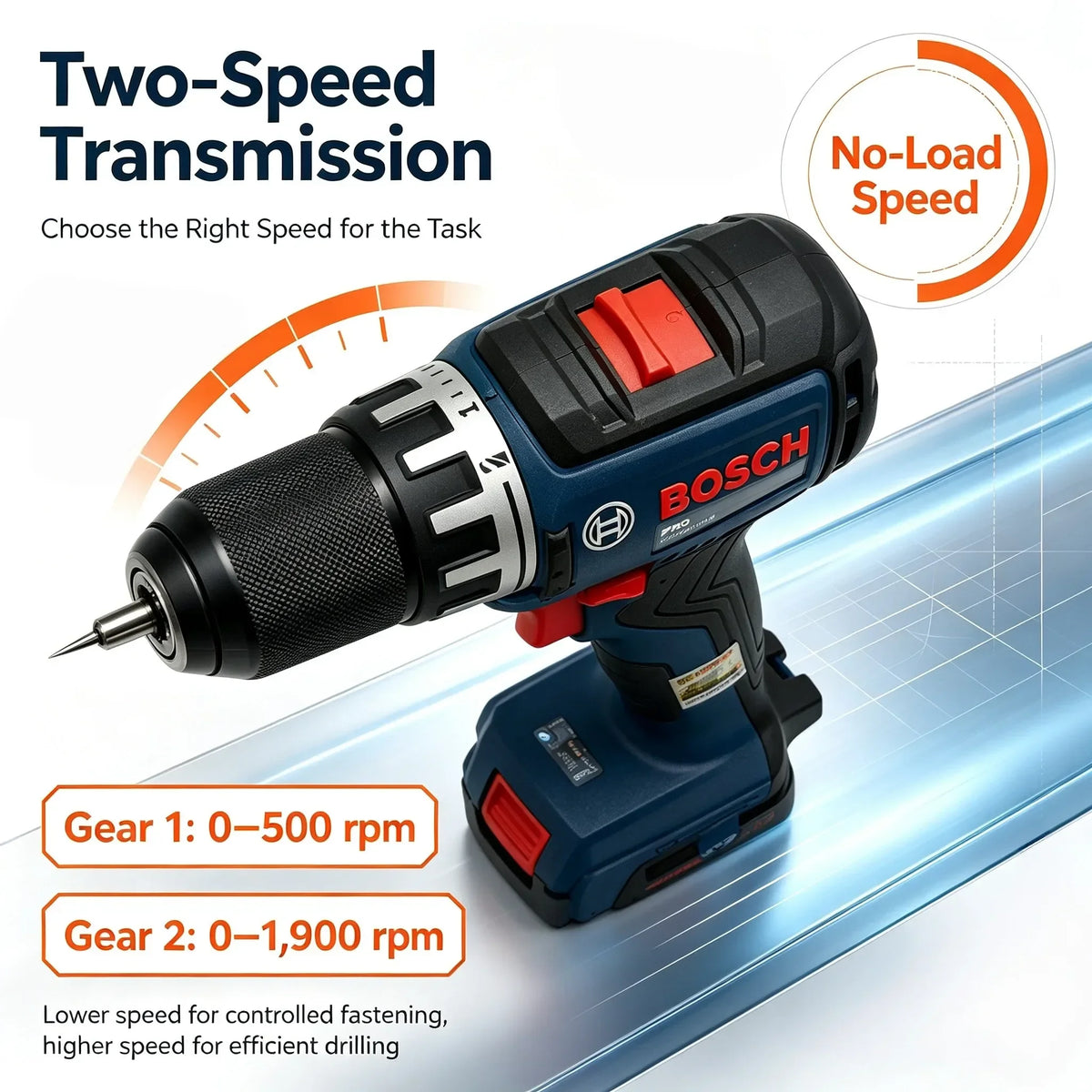 Trapano elettrico Bosch GSR18V-52, 52 Nm, resistente e robusto, con mandrino in metallo per avvitare e forare con elevata precisione.