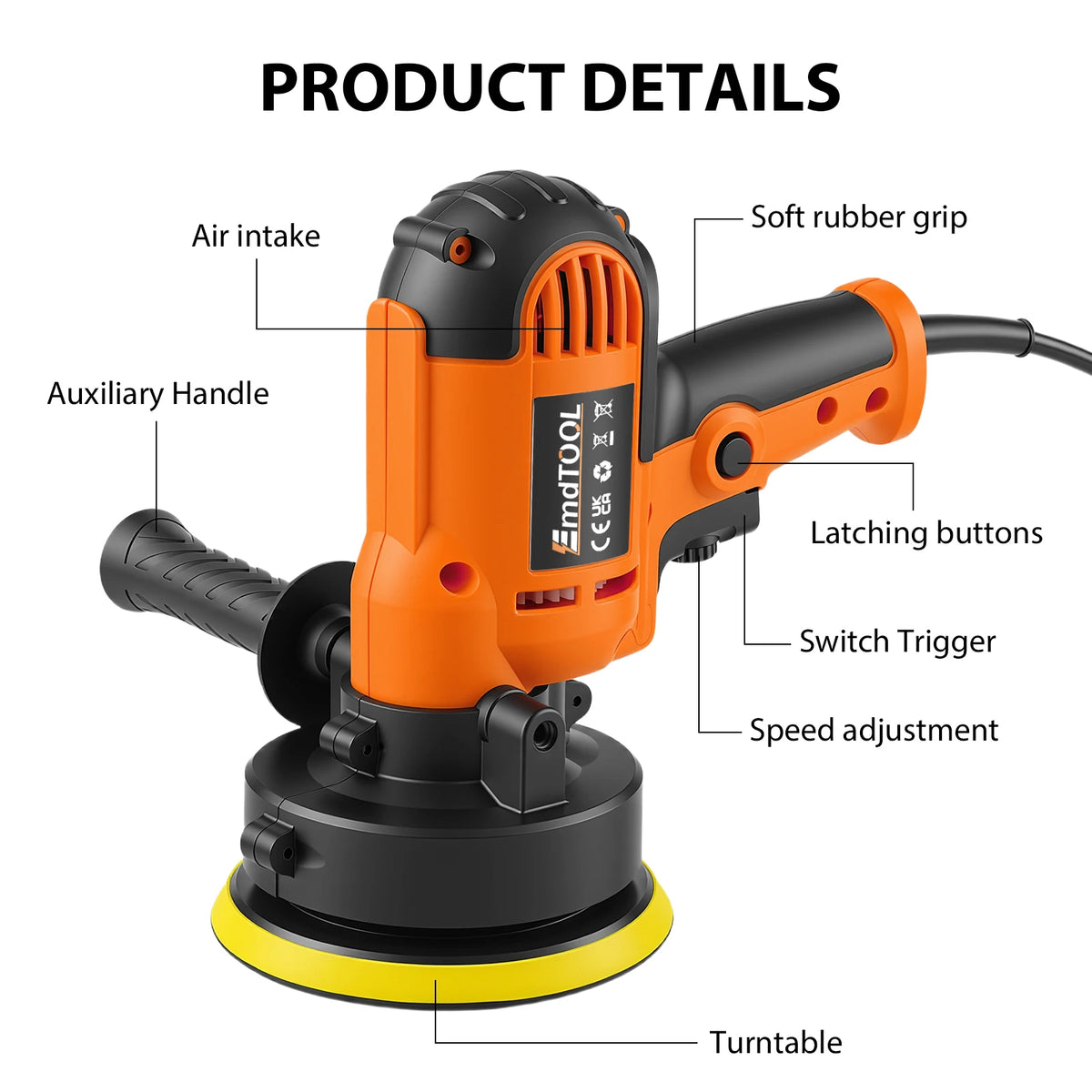 Lucidatrice Elettrica 1600W, Macchina Lucidatrice Rotante Portatile per Auto con 0-3000 RPM, Maniglie Laterali, 3 Tamponi Lucidanti, Dischi da 125mm/5in, Perfetta per Lucidatura Auto, Ceratura Pavimenti, Decalcificazione Meta