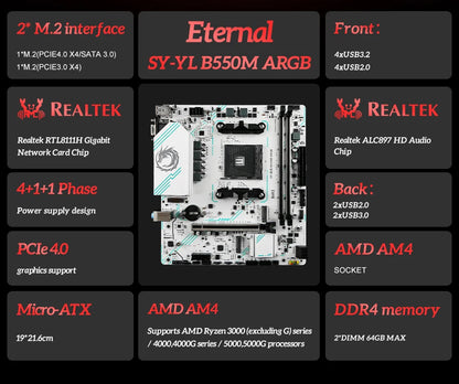Scheda madre da gioco SOYO AMD B550M USB3.0 PCIE3.0 M.2 NVME Dual Channel DDR4 AM4 Socket supporta CPU Ryzen 5500 5600 5700X