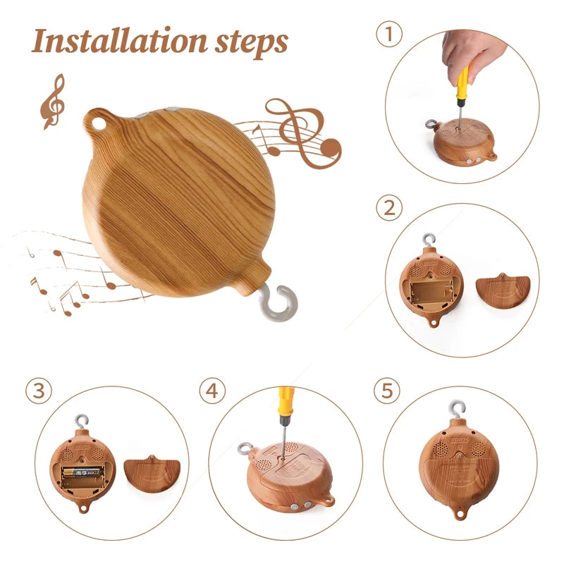 Carillon girevole per neonati Culla Imitazione Colore legno Appeso Sonaglio Bambino Lenitivo Giocattoli musicali 0-12 mesi Regalo per bambini