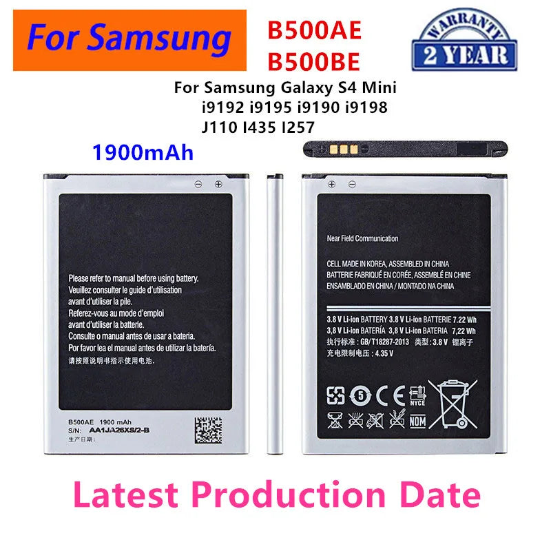 Nuovissima batteria B500AE B500BE 1900mAh per Samsung Galaxy S4 Mini i9192 i9195 i9190 i9198 J110 I435 I257 B500AE 3 Pin