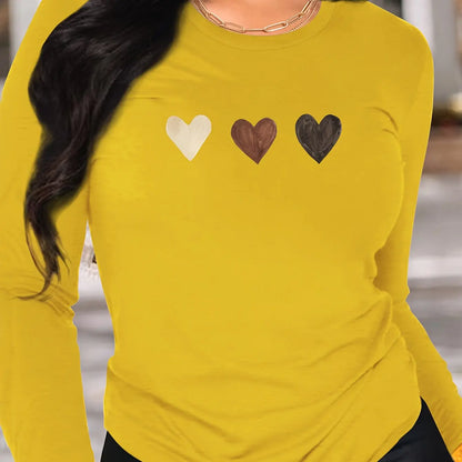 Abbigliamento primaverile e autunnale da donna in cotone 100 T-shirt stampata con cuore colorato Manica lunga Girocollo Top casual
