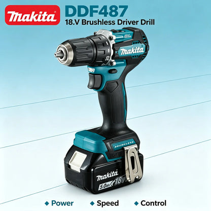 Set di trapani e avvitatori elettrici Makita DDF487, 18V, tecnologia LXT, motore brushless, punta da 10 mm, coppia elevata, con batterie al litio BL1860B e BL1840. Spedizione rapida.