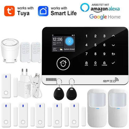 Sistema di allarme di sicurezza domestica Tuya Smart WiFi GSM - Tastiera touch Controllo APP RFID Antifurto wireless con volume regolabile