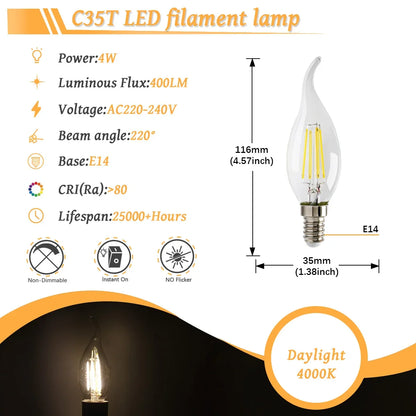 10 Lampadine LED E27 E14 B22 Stile Industriale Vintage, Retro Edison 8W 4W 6W 220V per Lampade a Filamento Incandescenti Edison
