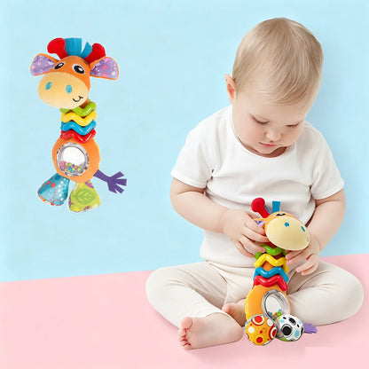 Giocattolo Sonaglio per Neonati a Forma di Giraffa, Morbido e Sensoriale, Giocattolo Educativo per lo Sviluppo Precoce, Regalo per Neonati da 0 a 12 Mesi