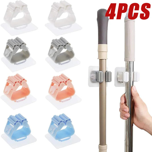 1/4 pz a parete multiuso gancio Mop Rack scopa portaoggetti Clip senza perforazione bagno autoadesivo scopa Organizer gancio