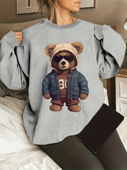 Maglione da donna, ideale per l’autunno e l’inverno, dal taglio ampio e confortevole, con stampa a motivi felini, scollo rotondo e maniche lunghe.