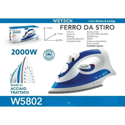 Ferro da stiro elettrico a vapore WETECH, serie W5801‑W5806, potenza massima 1200‑2200W, ideale per la stiratura dei capi, con funzione di autopulizia, controllo del vapore regolabile, piastra in acciaio/ceramica/antisciv