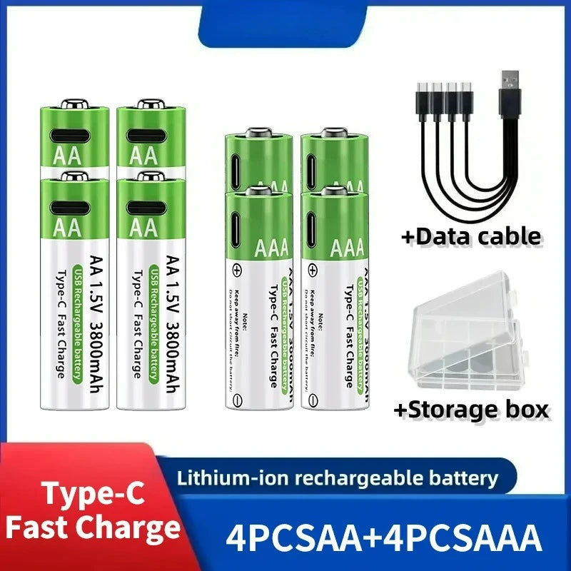 2026 NUOVA Batteria agli Ioni di Litio Tipo-C Ricaricabile ad Alta Capacità AA&AAA per Telecomando, Mouse, Giocattoli Elettrici