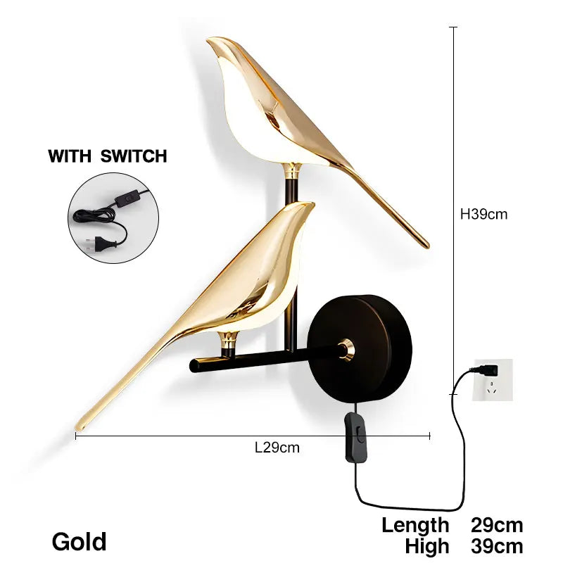 Lampade da Parete LED Girevoli a Forma di Uccello Magpie con Spina EU/US per Comodino, Camera da Letto, Lampade da Parete Nordiche, Applique per Cucina e Sala da Pranzo