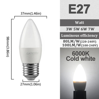 5-12pcs E14 E27 Lampadina Led 220V 110V 3W 5W 6W 7W Illuminazione Calda 3000K 6000K Lampada a Candela Led Lampadario Luce per la Decorazione Domestica