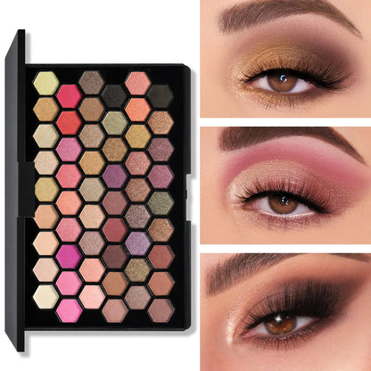 Palette Ombretti 54 Colori, Effetto Opaco, Shimmer e Glitter, Palette Ombretti Arcobaleno Pigmentata, Palette Cosmetica Professionale