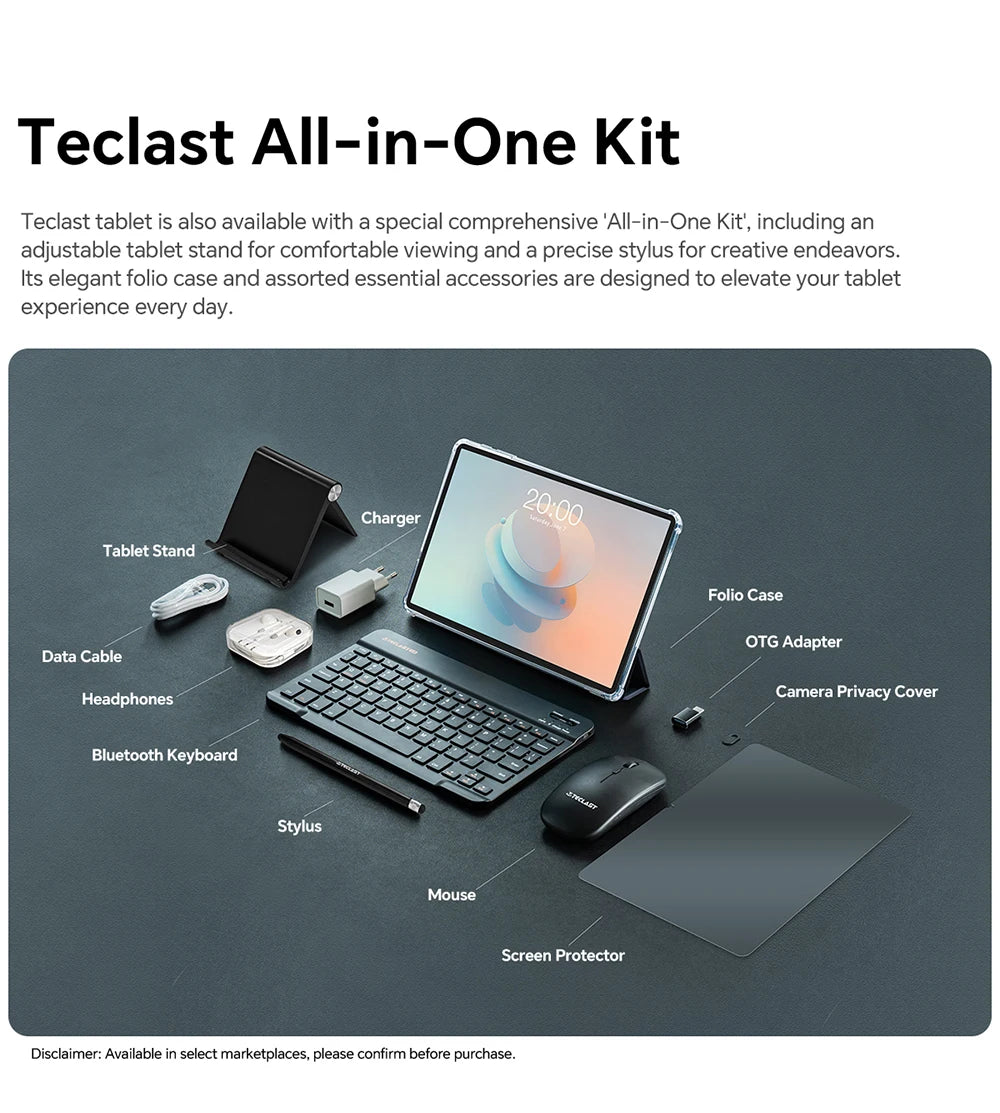 Teclast P30T Set Tablet Android 10.1" con CPU Unisoc 8-core Gemini AI, 16GB RAM (3GB+13GB Espandibili), 128GB ROM, Batteria 6000mAh, Tastiera/Custodia/Mouse/Stilo/Auricolari/Supporto