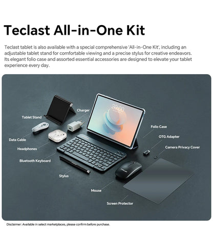 Custodia per tablet Teclast P30T, Android, 16, 10,1", 16 GB (3 GB + 13 GB) di RAM, 128 GB di ROM, CPU a 8 core, tutto in uno: custodia per P30T/tastiera/mouse/penne/auricolari/supporto.