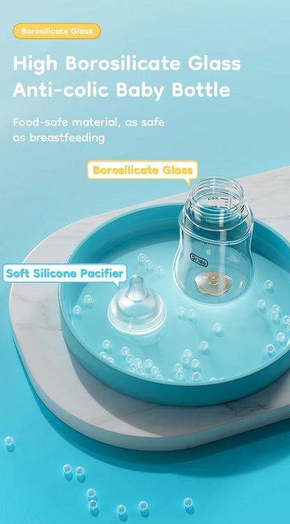 MAMIJOY Biberon in vetro per bambini alto 80/160/240 ml in borosilicato a bocca larga anti-gonfiore con scala graduata trasparente Biberon senza BPA e BPS GB61