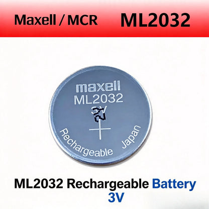 Batteria a bottone ricaricabile al litio Maxell ML2032 con terminali per saldatura, 3V, distanza tra i piedini 20 mm, per schede madri CMOS
