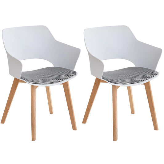 Sedie da pranzo moderne da 2 pezzi con braccioli - Guscio in PP + Gambe in legno + Cuscino in tessuto pied de poule per cucina, soggiorno, caffè