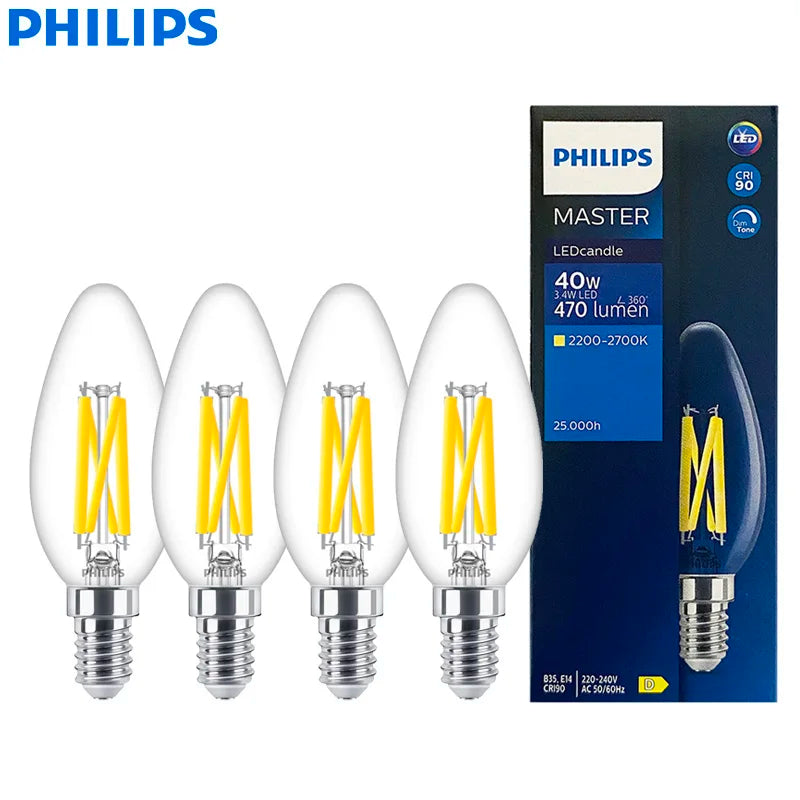Philips Master LED Candela E14 Lampade a filamento 3,4 W = 40 W) B35 Lampadine trasparenti 220-240 V DimTone Dimmerabile Luce bianca calda per interni