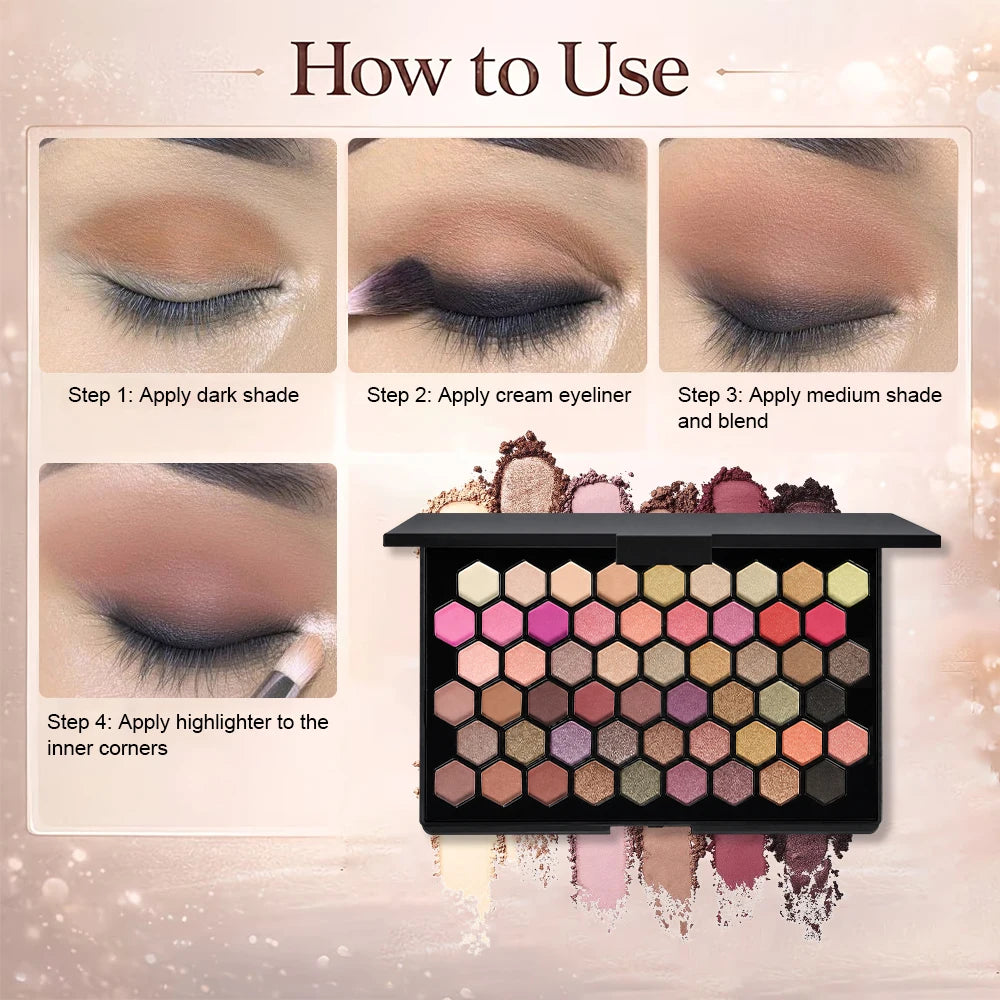 Palette Ombretti 54 Colori, Effetto Opaco, Shimmer e Glitter, Palette Ombretti Arcobaleno Pigmentata, Palette Cosmetica Professionale