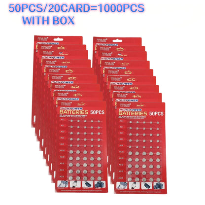 50 Pezzi Batterie a Bottone 1.55V AG13 LR44 L AG1 AG3 AG4 AG10 AG12 SR44 A76 LR1154 GP7 per Orologi, Giocattoli e Telecomandi