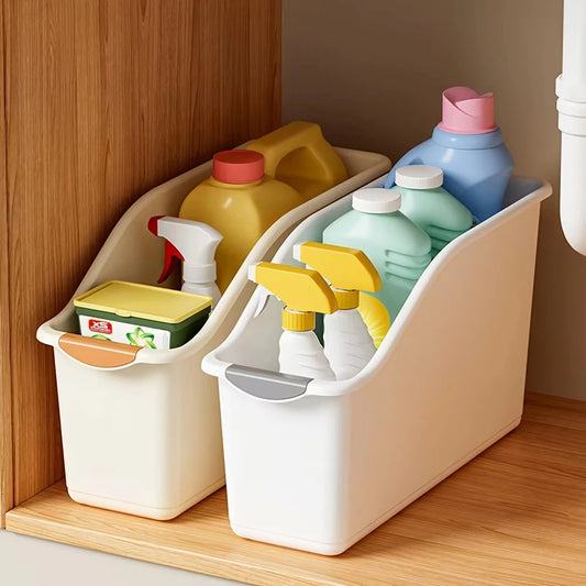 8 Stili di Organizzatori Sotto Lavello in Plastica con Ruote, Contenitori per Bottiglie, Organizzatori per Mobili da Cucina, Cestini in Plastica per Sotto Lavello