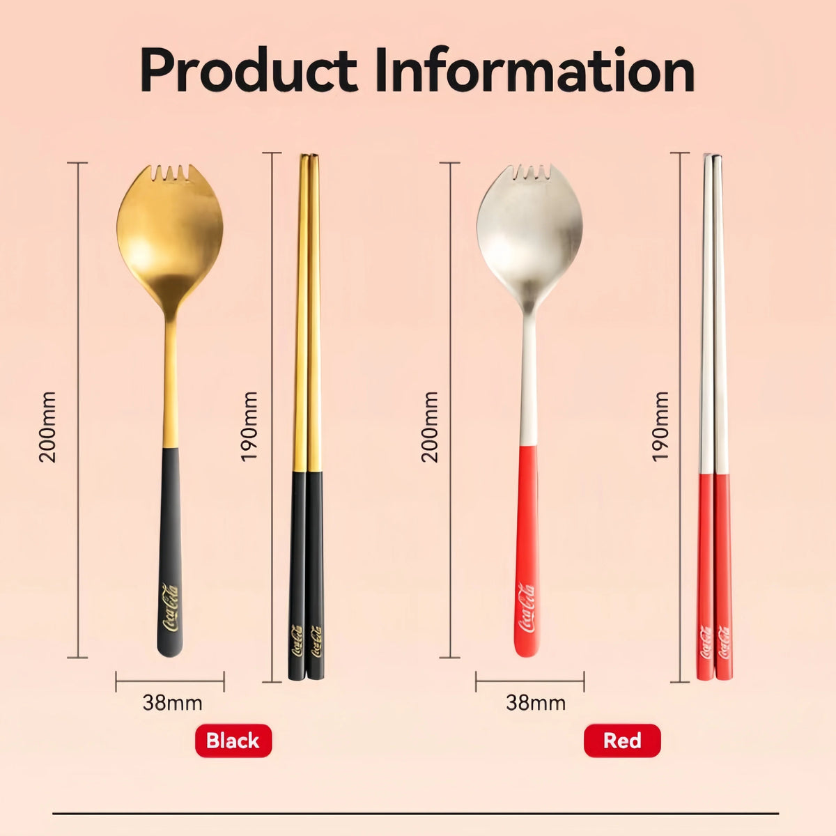 Set di posate portatili Coca Cola in acciaio inossidabile 304, forchetta e cucchiaio da viaggio con custodia per campeggio, picnic, cucina all'aperto, idea regalo