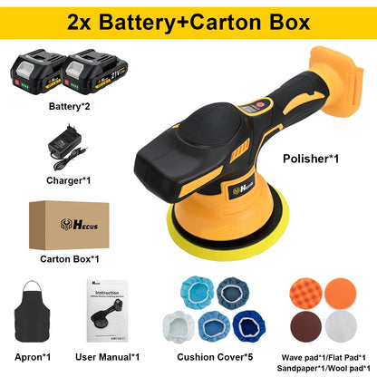 Lucidatrice Elettrica per Auto Hecus 9 Velocità, Senza Fili, con Display Digitale, Utensile Rotante per Lucidatura e Ceratura, Compatibile con Batteria Makita 18V