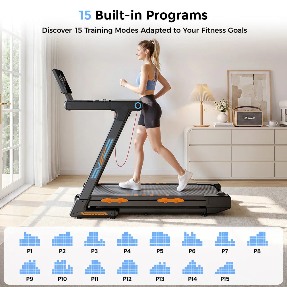 Treadmill Pieghevole FT71 4.0HP, Pedana da Camminata con Inclinazione Automatica del 24%, Macchina da Corsa con APP, Ricarica Wireless, Display LED, Capacità 150KG